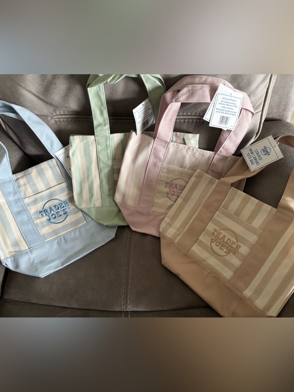 Trader Joe’s Striped Mini Tote Bag - Pastel Blue, Mint, Pink, Tan